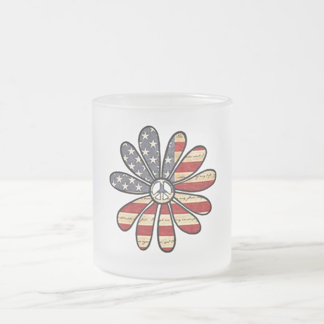 Caneca De Café Vidro Jateado Hippie Flower Power Sign American Flag (Centro)