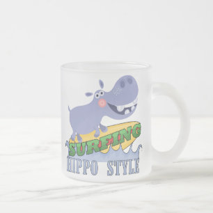 Caneca De Café Vidro Jateado Hippopotamus do surfista