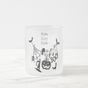 Caneca De Café Vidro Jateado Home Scary Home Bats Pumpkin, Black Cat, Voodoo