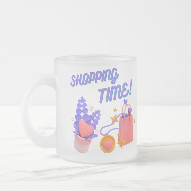 Caneca De Café Vidro Jateado Hora de fazer compras (Esquerda)