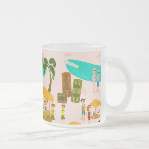 Caneca De Café Vidro Jateado Ilustração de Caractere de Festa de Piscina de Art