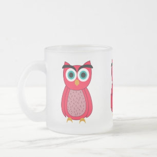 Caneca De Café Vidro Jateado Ilustração de Coruja Rosa Fofa
