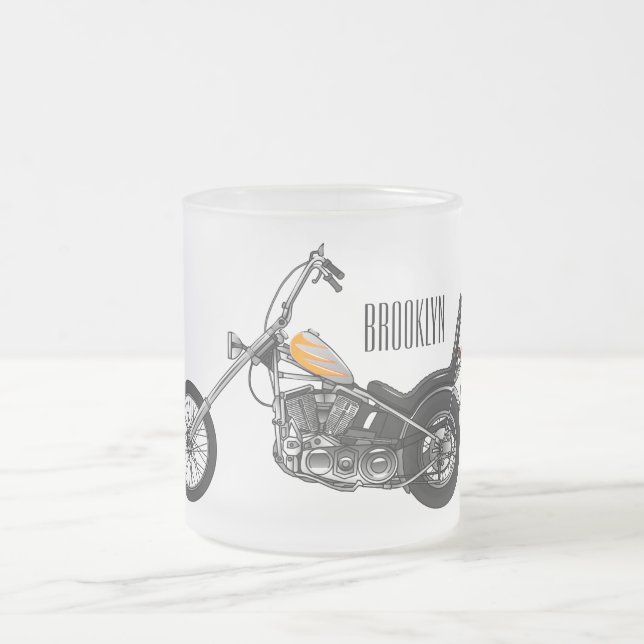 Caneca De Café Vidro Jateado Ilustração de desenho animado Chopper Motorcycle 1 (Centro)