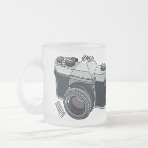 Caneca De Café Vidro Jateado Ilustração de desenho animado com câmera de filme