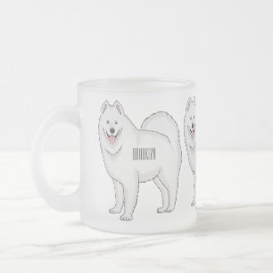 Caneca De Café Vidro Jateado Ilustração de desenho animado com cão Samoyed