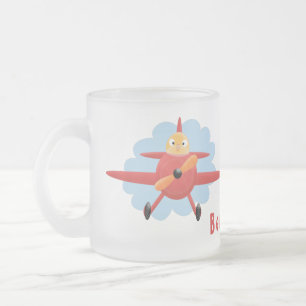 Caneca De Café Vidro Jateado Ilustração de desenho animado de avião vermelho-vo