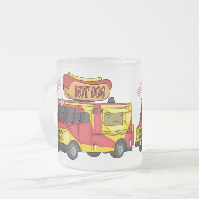 Caneca De Café Vidro Jateado Ilustração de desenho animado de caminhão com comi (Frente Esquerda)