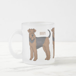 Caneca De Café Vidro Jateado Ilustração de desenho animado de cão Airedale terr