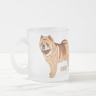 Caneca De Café Vidro Jateado Ilustração de desenho animado de cão Chow Chow