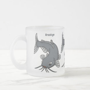 Caneca De Café Vidro Jateado Ilustração de desenho animado de catfish 