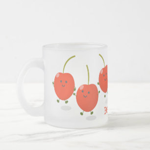 Caneca De Café Vidro Jateado Ilustração de desenho animado de cerejas vermelhas