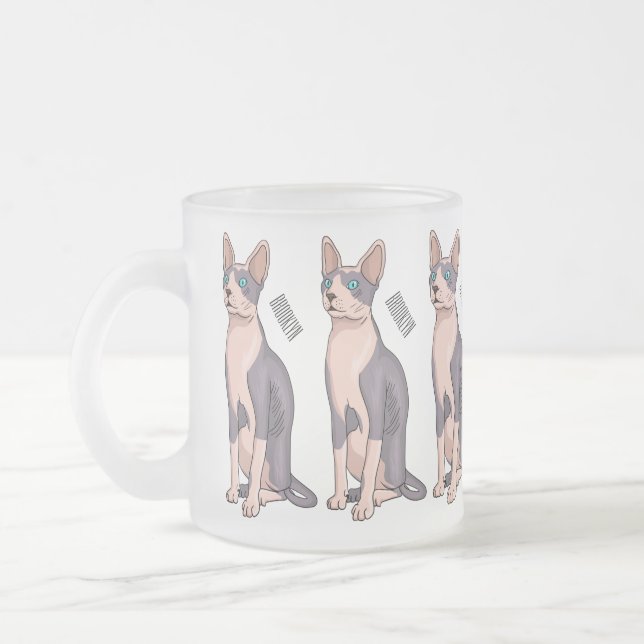 Caneca De Café Vidro Jateado Ilustração de desenho animado de gato esphynx (Esquerda)