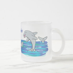 Caneca De Café Vidro Jateado Ilustração de desenho animado de golfinhos alegres
