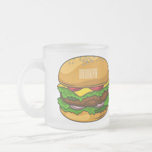 Caneca De Café Vidro Jateado Ilustração de desenho animado de hambúrguer