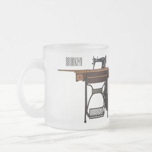 Caneca De Café Vidro Jateado Ilustração de desenho animado de máquina de costur