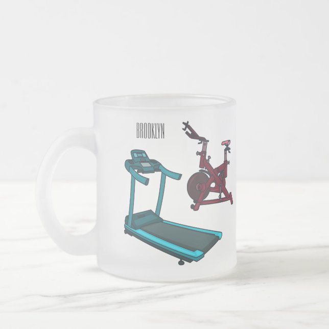 Caneca De Café Vidro Jateado Ilustração de desenho animado de moinho e biciclet (Esquerda)
