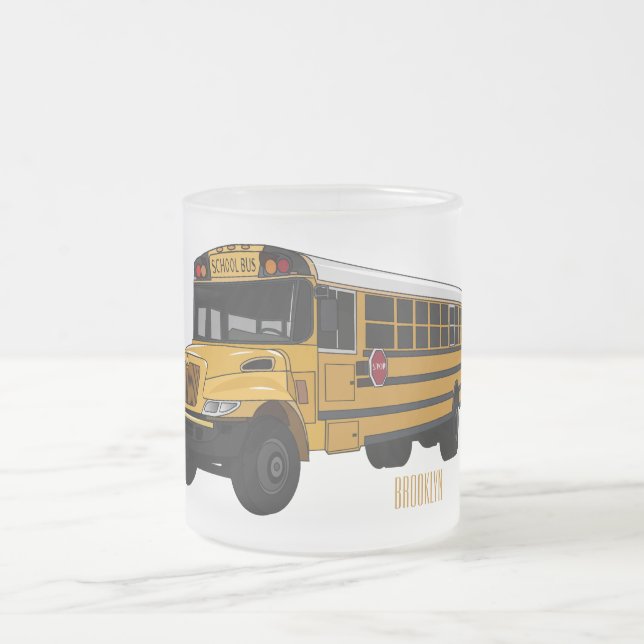 Caneca De Café Vidro Jateado Ilustração de desenho animado de ônibus escolar (Centro)