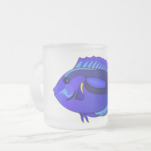 Caneca De Café Vidro Jateado Ilustração de desenho animado de peixe marrom azul