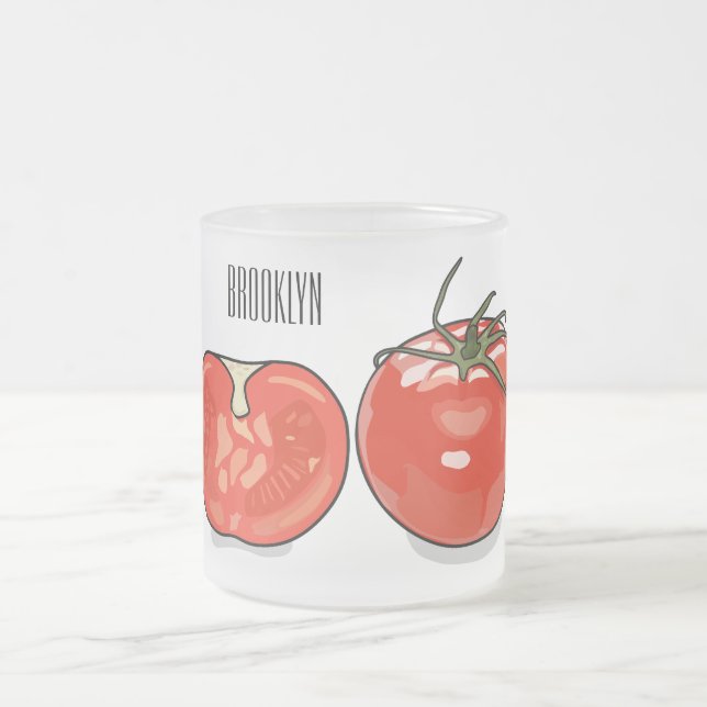 Caneca De Café Vidro Jateado Ilustração de desenho animado de tomate (Centro)