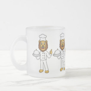 Caneca De Café Vidro Jateado Ilustração de desenho animado do chef de leão