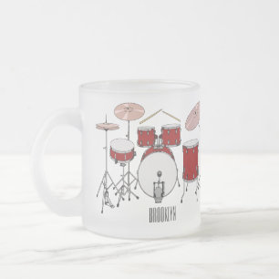 Caneca De Café Vidro Jateado Ilustração de desenho animado do kit de tambor