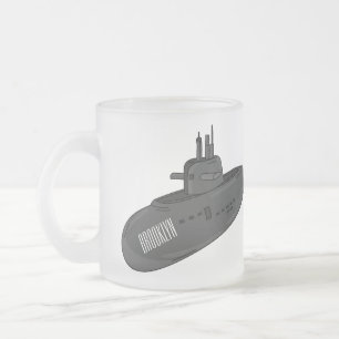 Caneca De Café Vidro Jateado Ilustração de desenho animado submarino