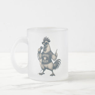 Caneca De Café Vidro Jateado Ilustração de Música Vintage de Galo Cantando Dive