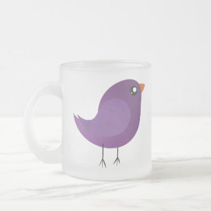 Caneca De Café Vidro Jateado Ilustração de Pequeno Pássaro Roxo Fofo