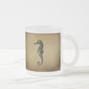 Caneca De Café Vidro Jateado Ilustração do cavalo marinho do vintage