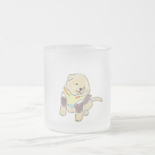 Caneca De Café Vidro Jateado Ilustração Fofa de Cachorrinho Dourado com Arreio