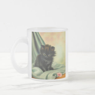 Caneca De Café Vidro Jateado Ilustração Vintage Black Kitten