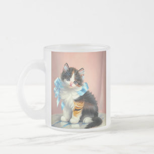 Caneca De Café Vidro Jateado Ilustração Vintage Calico Kitten