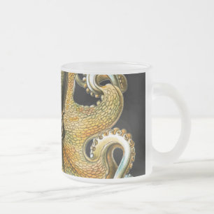 Caneca De Café Vidro Jateado Ilustração Vintage de Polvo Dourado