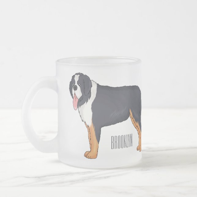 Caneca De Café Vidro Jateado Imagem de desenho animado de cão da montanha Berne (Esquerda)