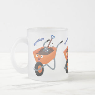 Caneca De Café Vidro Jateado Imagem de desenho animado de carrinho de mão laran