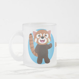 Caneca De Café Vidro Jateado Imagem de desenho animado do panda vermelho-bonito