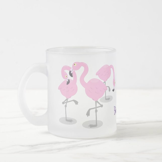 Caneca De Café Vidro Jateado Imagem de desenho animado rosa-claro flamingo trio (Esquerda)