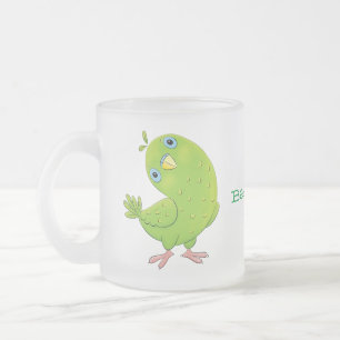 Caneca De Café Vidro Jateado Imagem de desenhos animados de periquito verde-esv