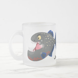 Caneca De Café Vidro Jateado Imagem de uma piranha engraçada e famosa