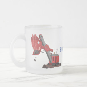 Caneca De Café Vidro Jateado Imagem do desenho animado da pá-pá-vapor vermelha,