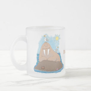 Caneca De Café Vidro Jateado Imagem engraçada de desenhos animados de Walrus