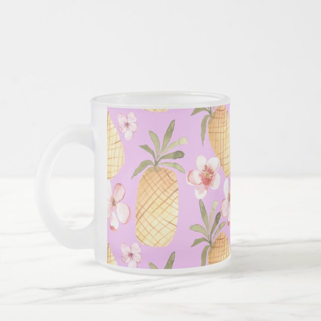 Caneca De Café Vidro Jateado Impressão tropical de abacaxi retrô sobre fundo li (Esquerda)
