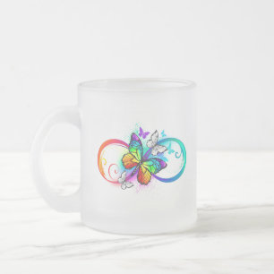 Caneca De Café Vidro Jateado Infinidade brilhante com borboleta arco-íris