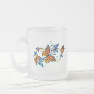 Caneca De Café Vidro Jateado Infinidade de Borboletas Monarca