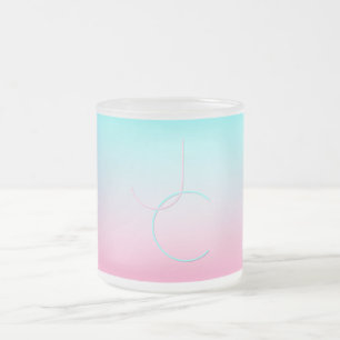 Caneca De Café Vidro Jateado Iniciais Sobrepostas Modernas 2 Turquesa Rosa