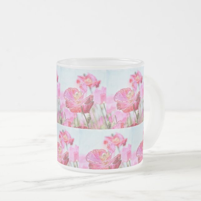 Caneca De Café Vidro Jateado Jardim Vermelho e Rosa de Flor Selvagem - Natureza (Frente Esquerda)