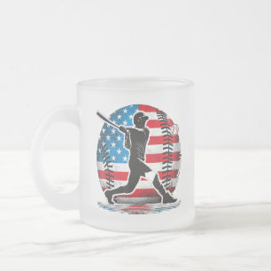 Caneca De Café Vidro Jateado Jogador de beisebol americano batedor com Estados