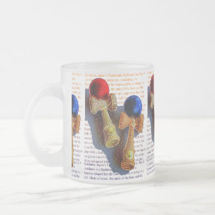 Caneca De Café Vidro Jateado Kendama, Desenho de Tinta Vermelha e Azul