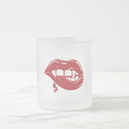 Caneca De Café Vidro Jateado Lábios vermelhos vampiros derramando sangue