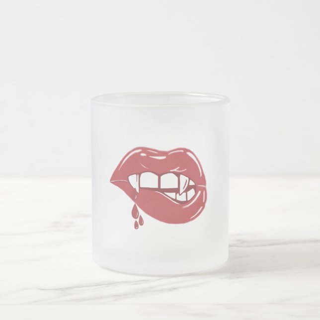 Caneca De Café Vidro Jateado Lábios Vermelhos Vampiros Derrubando Sangue (Centro)